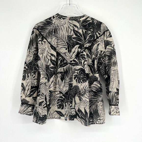 Johnny Was Workshop Top Womens S Jungle Cat Floral Peasant Boho Neutral Peasant - Picture 2 of 7